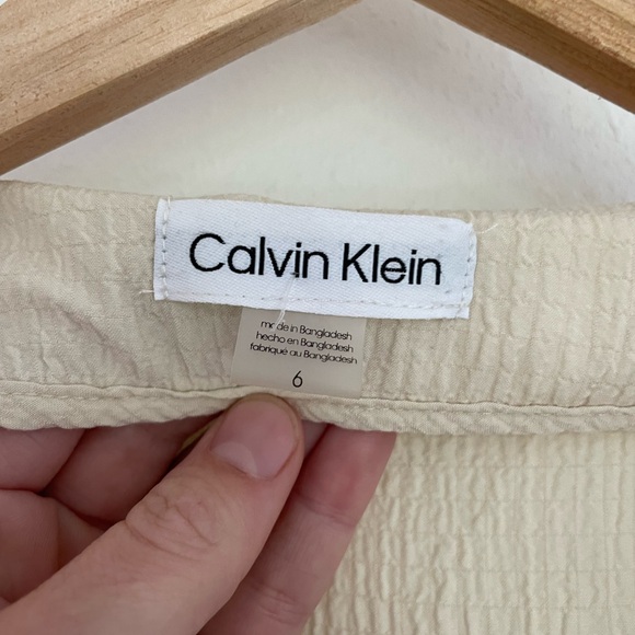 Calvin Klein Button Down Shirt Dress Womens 6 Medium Textured Belt Tie Waist - Picture 6 of 11